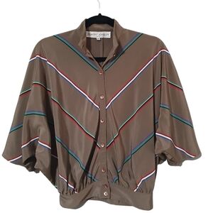 DOROTHY SCHOELEN Vintage Poncho Styled Blouse Brown Multi-colored Stripes Size S